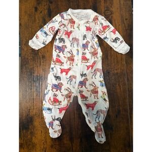 Hart + Land Baby Organic Pima Cotton Footed Pajamas 0-3 Months Dog Holiday Print